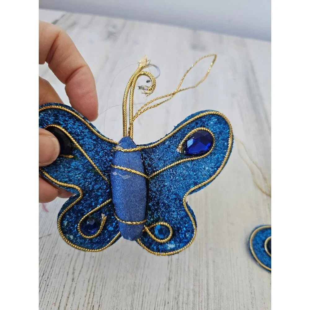 Vintage silvestri blue‎ sparkle butterfly ornament gold Xmas tree unique